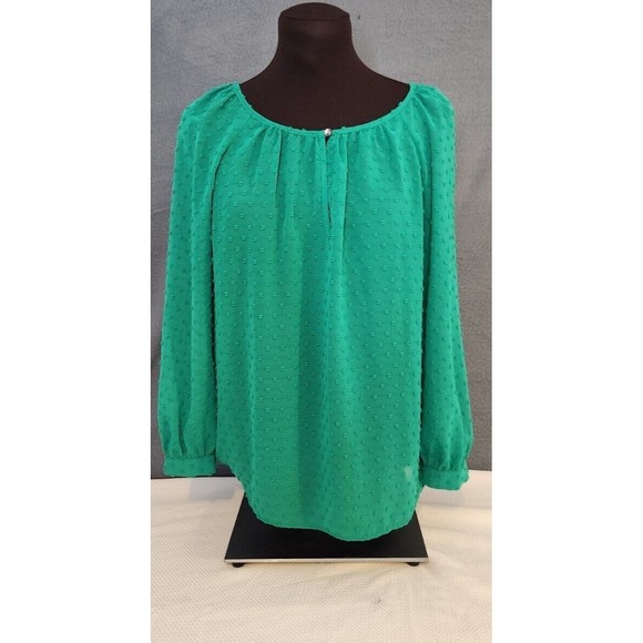 J.Crew Chiffon Textured Swiss Dot Keyhole Sheer‎ Peasant Tops Kelly Green Size S - Picture 1 of 9
